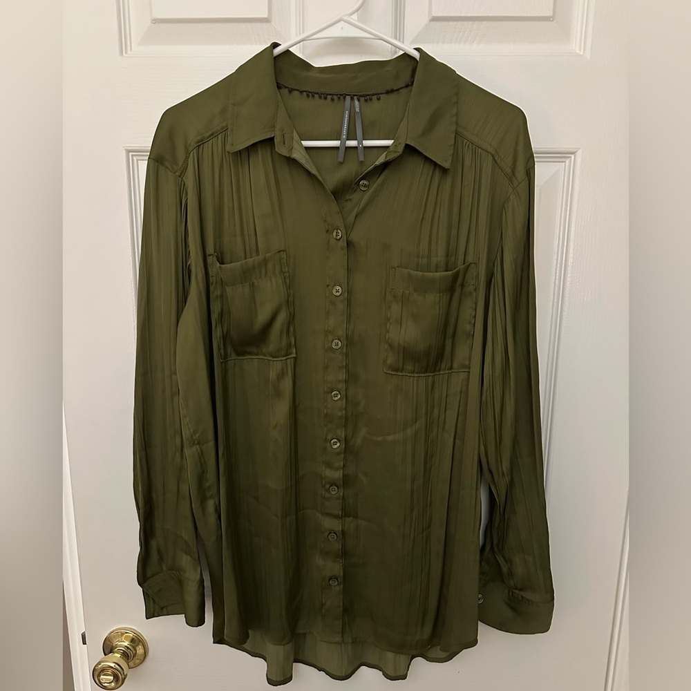 Anthropologie Olive Green Button-Up Blouse